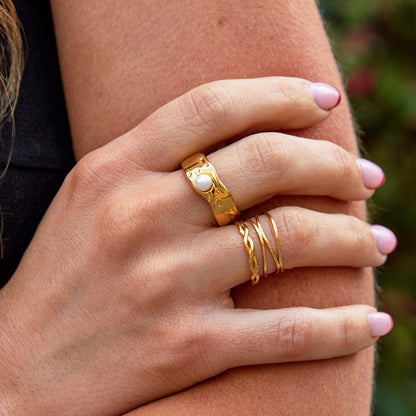 Malia Wide Pearl Topped Gold-Tone Ring