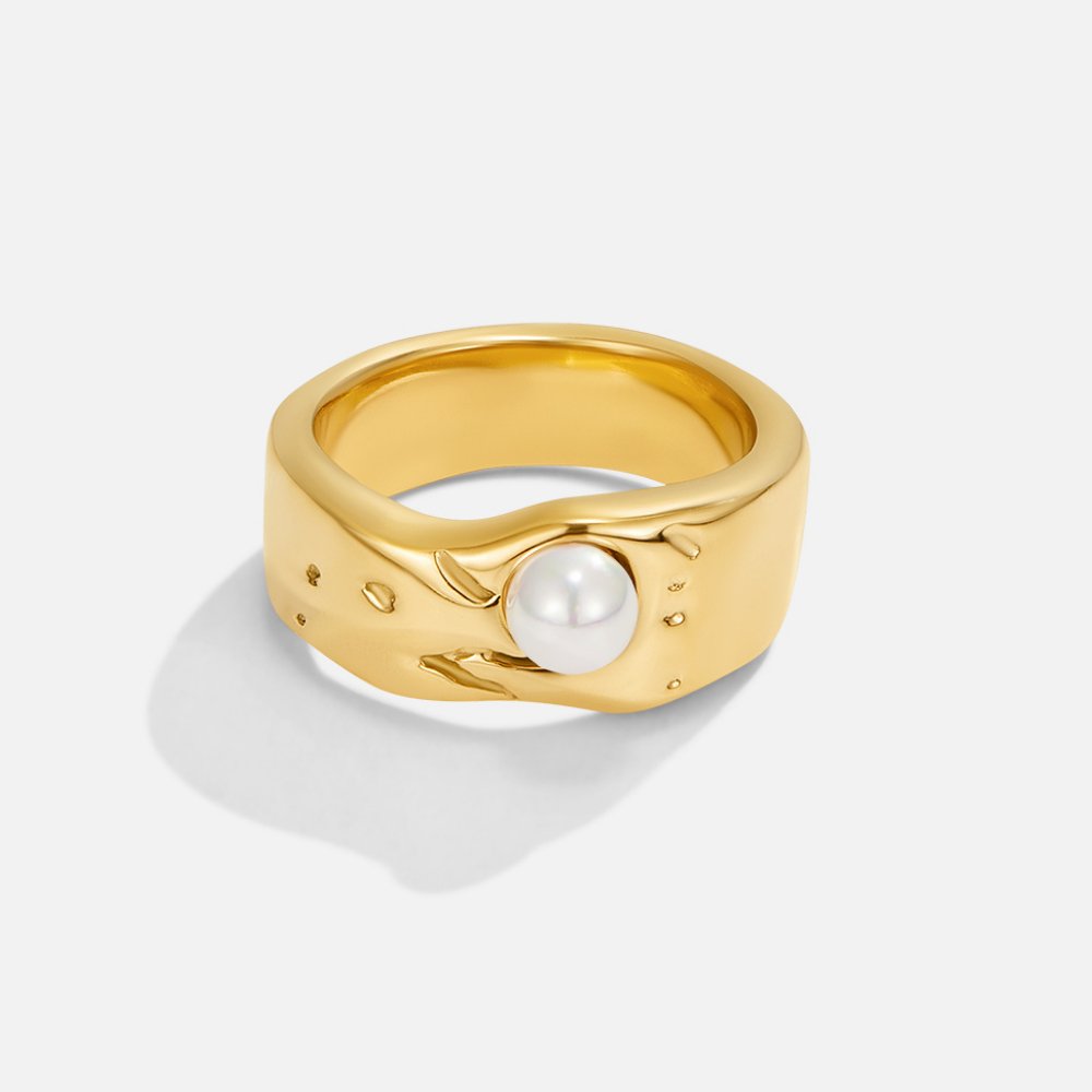 Malia Wide Pearl Topped Gold-Tone Ring