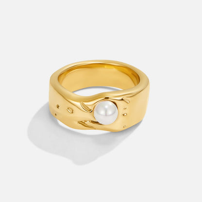 Malia Wide Pearl Topped Gold-Tone Ring