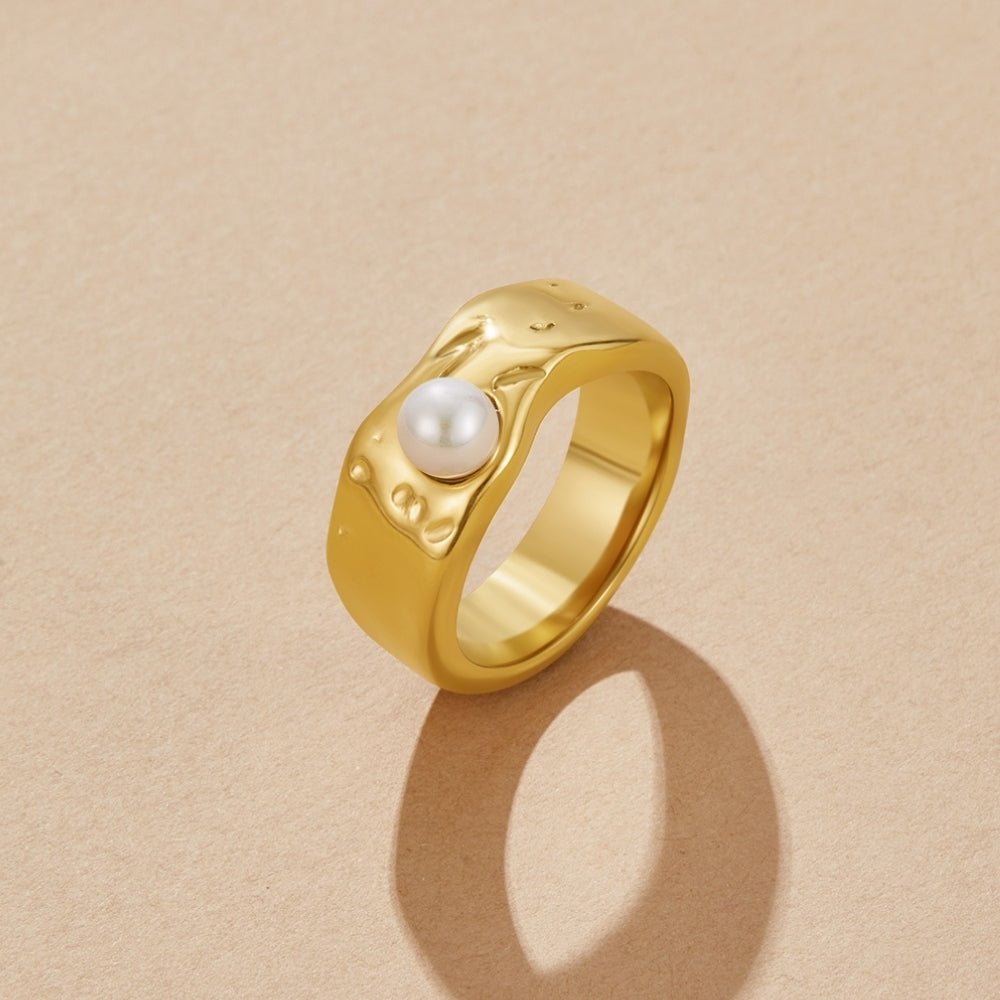 Malia Wide Pearl Topped Gold-Tone Ring