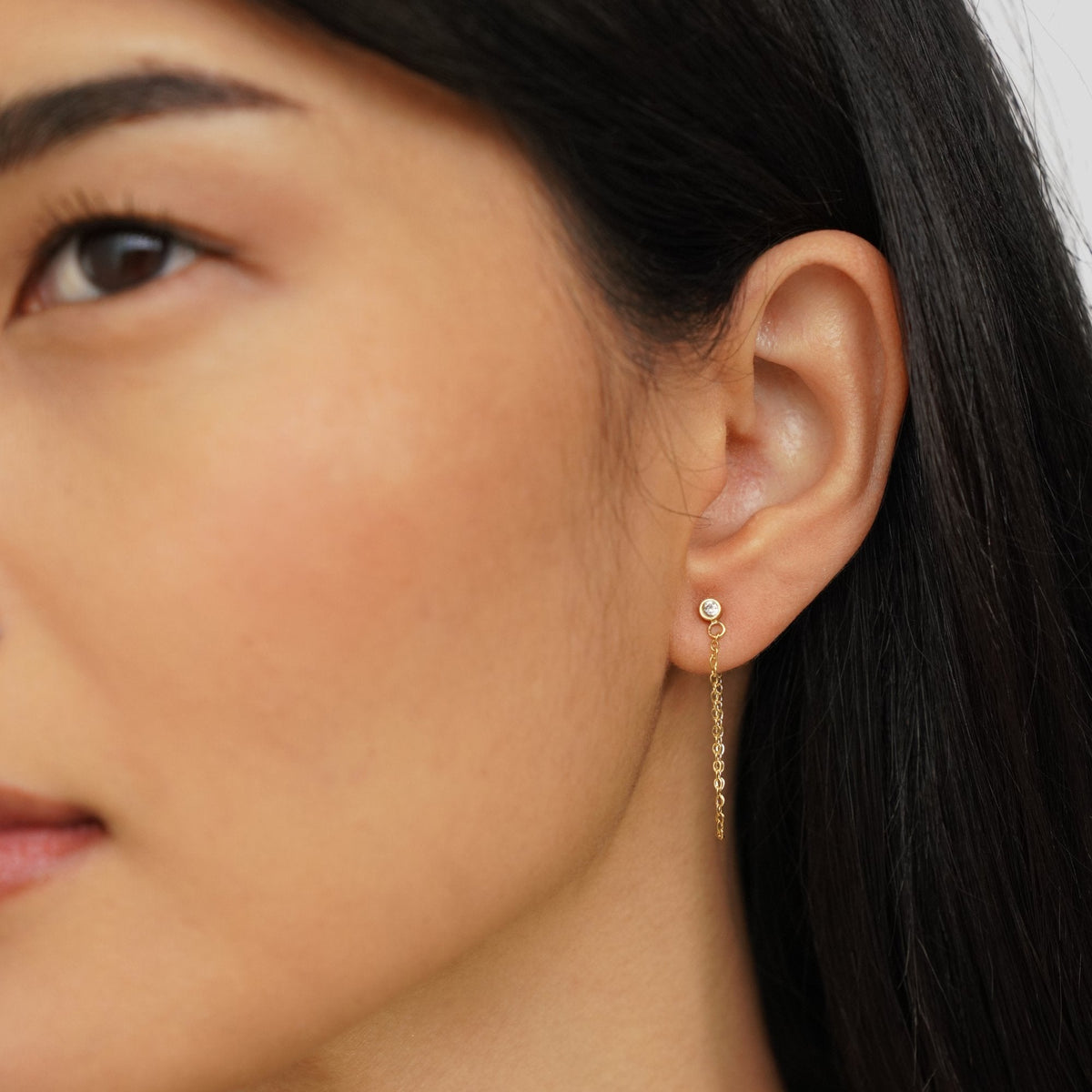 Mara Fine Chain Earrings Set with Crystal