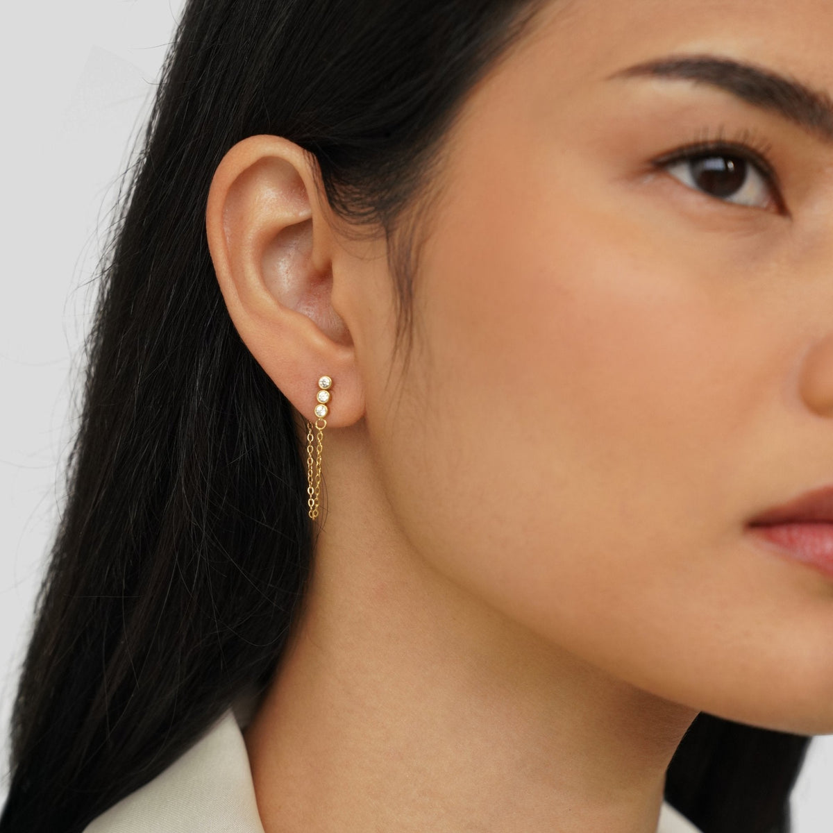 Mara Fine Chain Earrings Set with Crystal