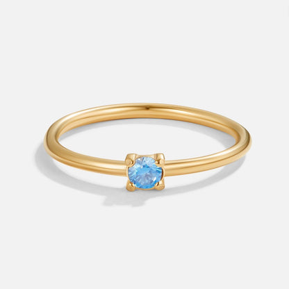 March Birth Month Pale Blue Gold-Tone Ring