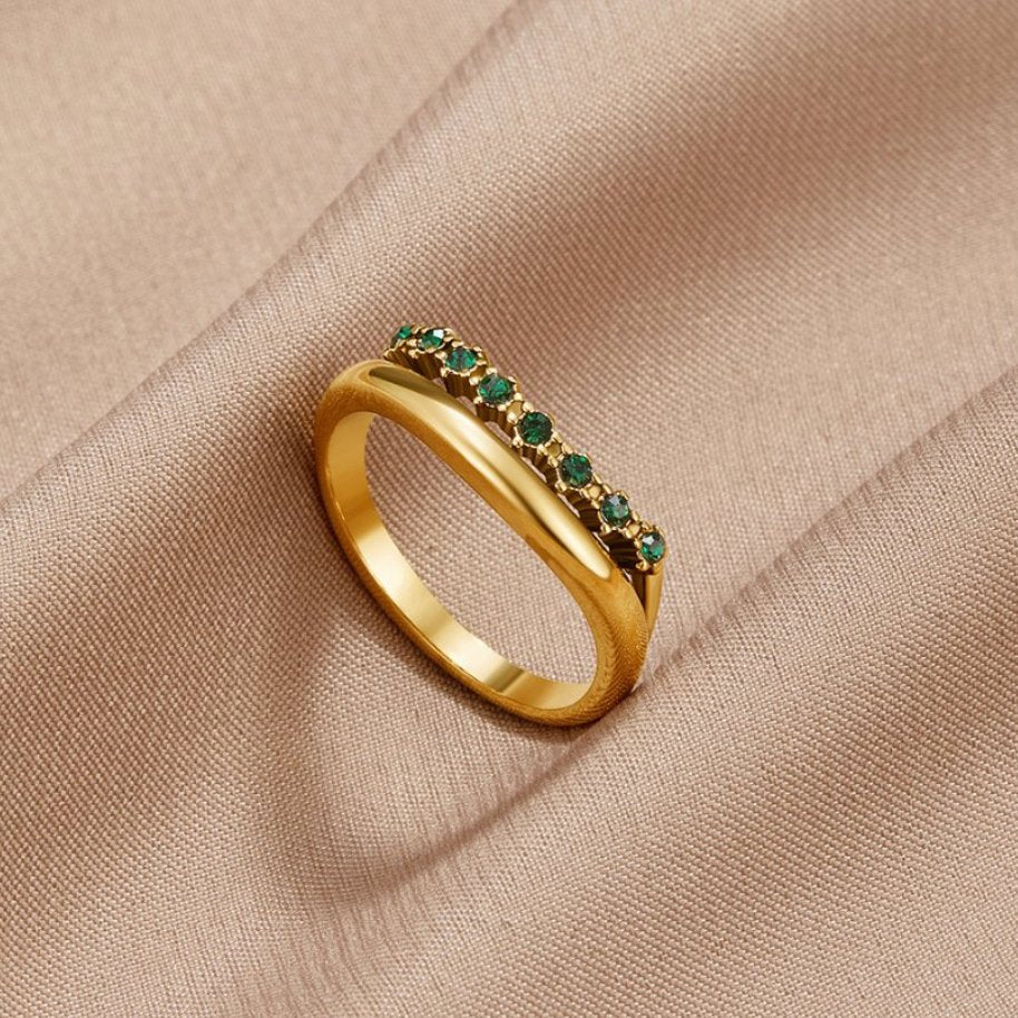 Marissa Deep Green Crystal Layered Line Ring