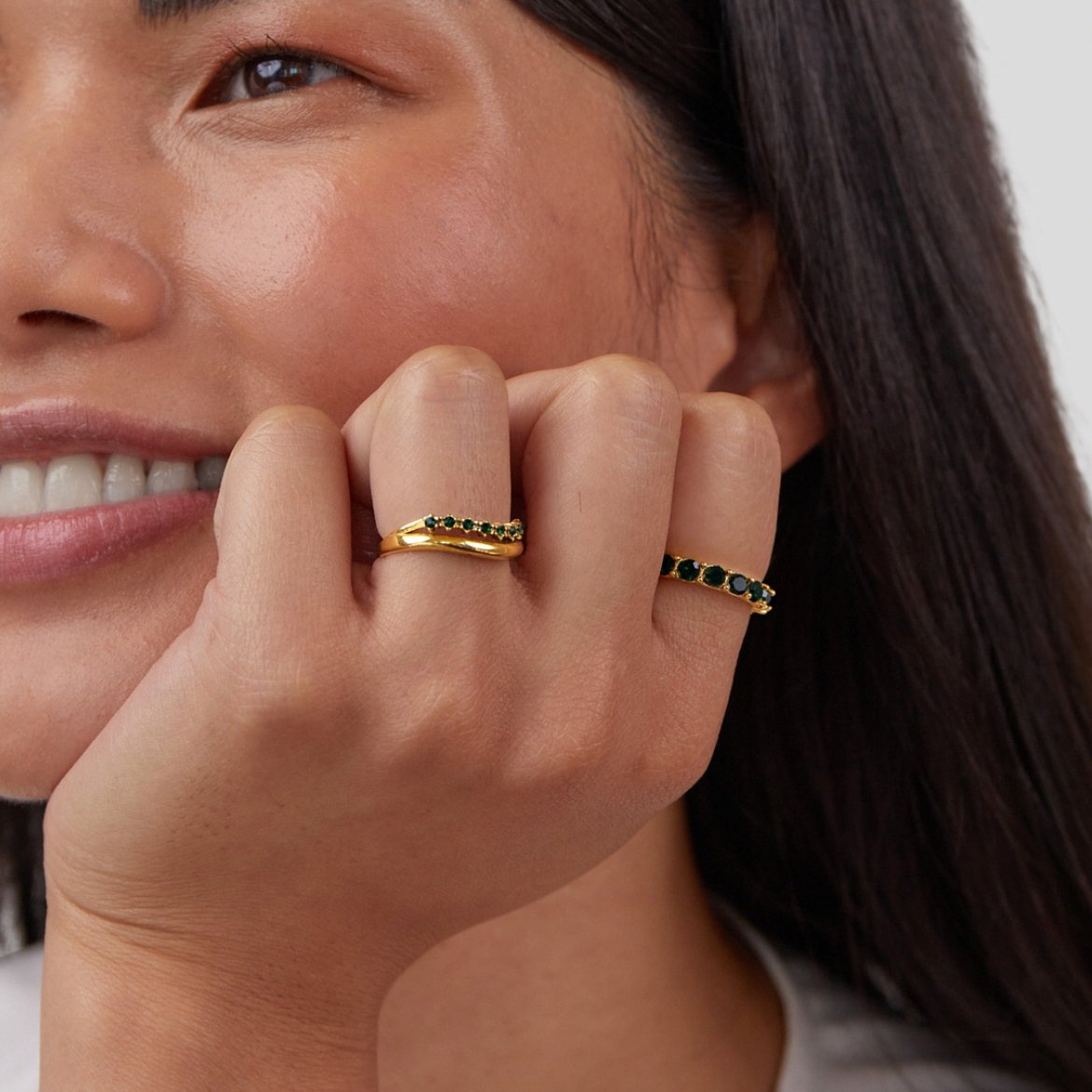 Marissa Deep Green Crystal Layered Line Ring