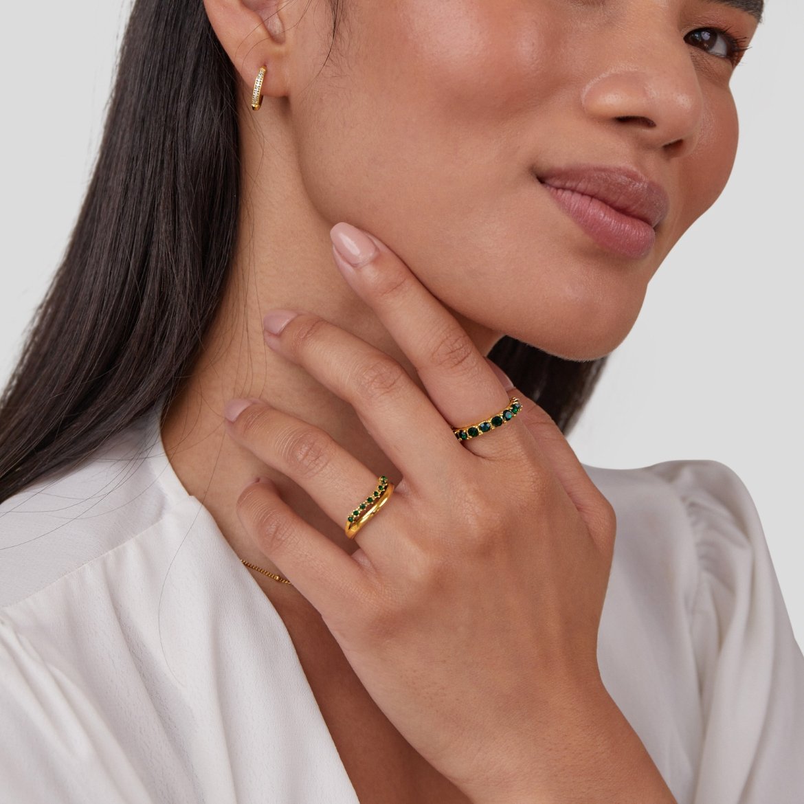 Marissa Deep Green Crystal Layered Line Ring