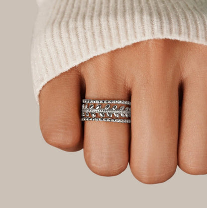 Marissa Silver-Tone Leaf Ring with Layered Bands