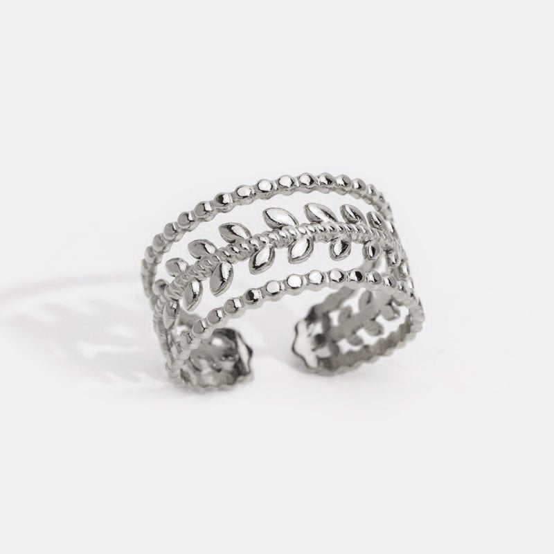 Marissa Silver-Tone Leaf Ring with Layered Bands