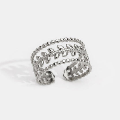 Marissa Silver-Tone Leaf Ring with Layered Bands