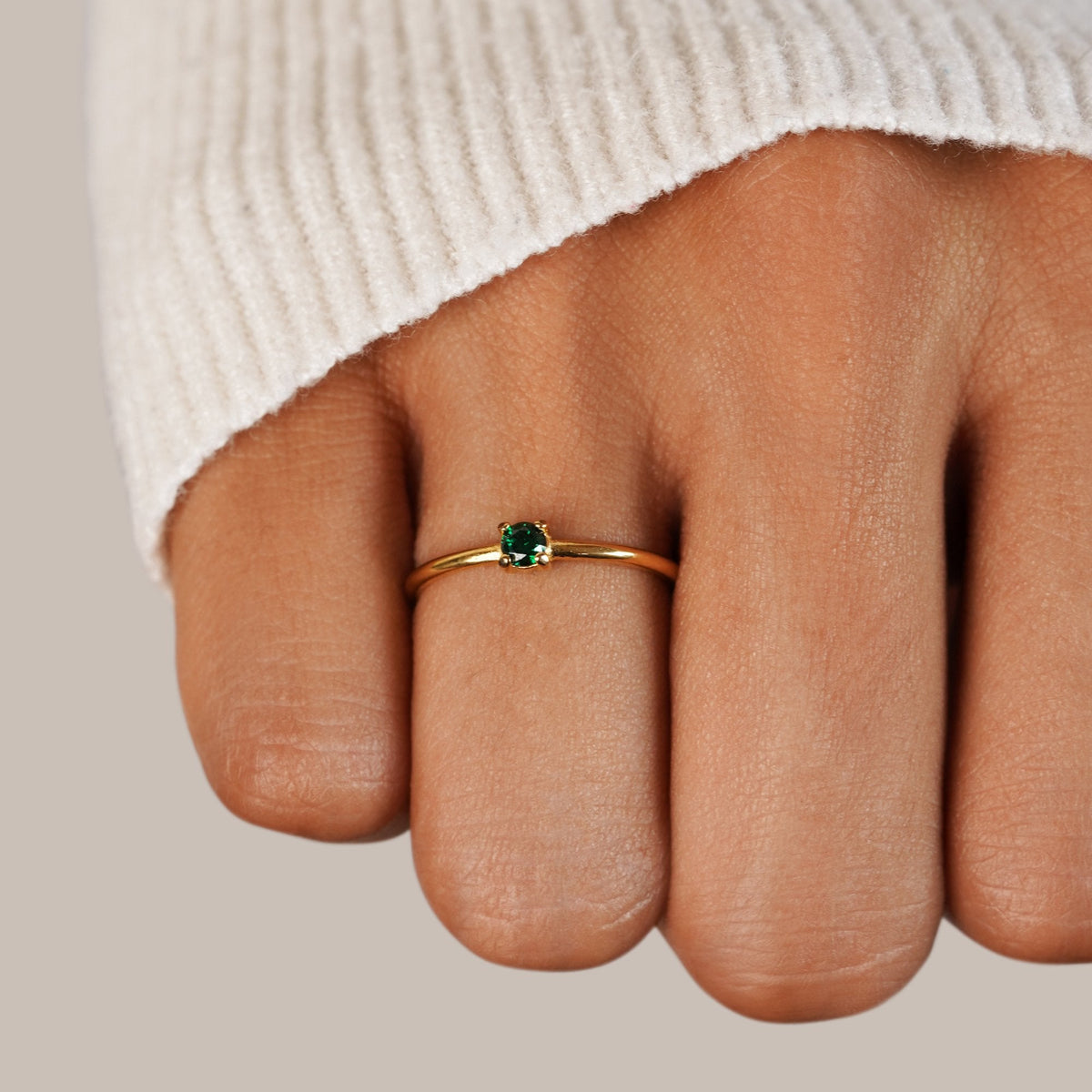 Gold-Tone May Birthstone Ring in Fresh Green