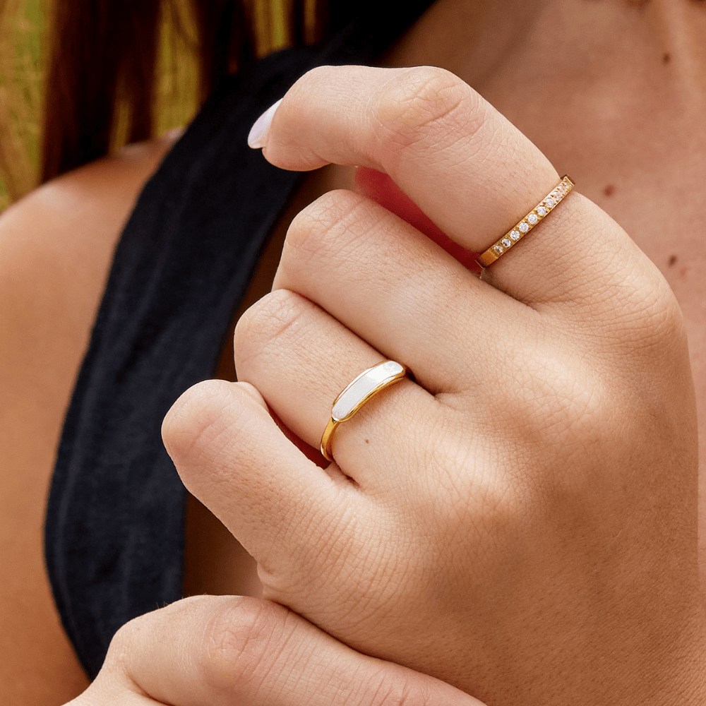 Maya Slender Ring with a Pearl White Centre