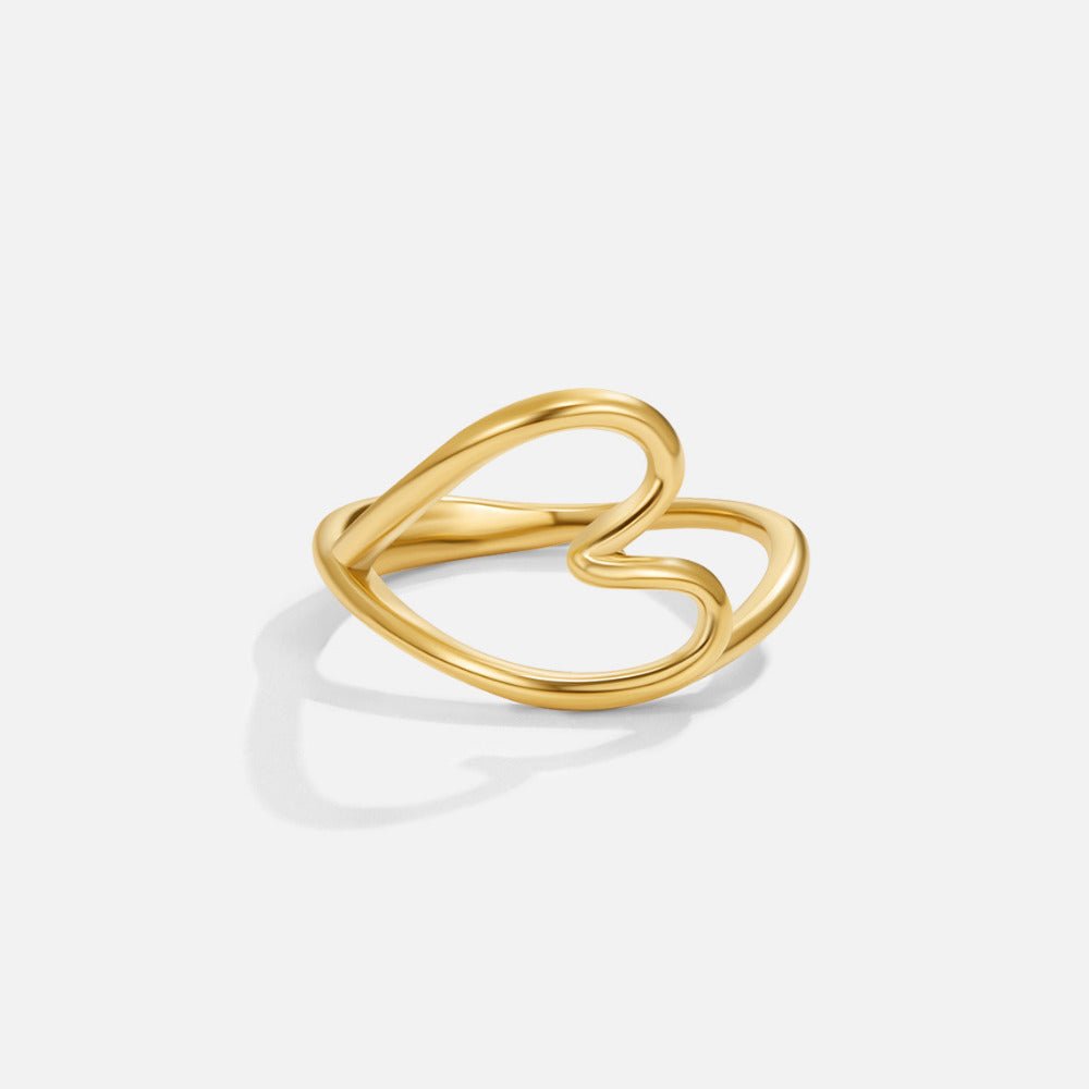 Molten Heart Shape Gold-Tone Band Ring