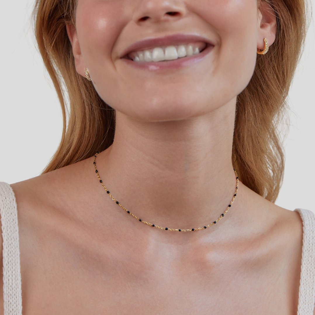 Mila Jet Black Bead Chain Necklace