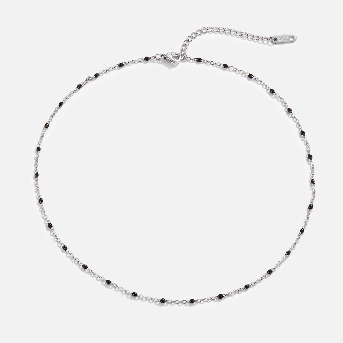 Mila Small Black Beads Silver-Tone Necklace