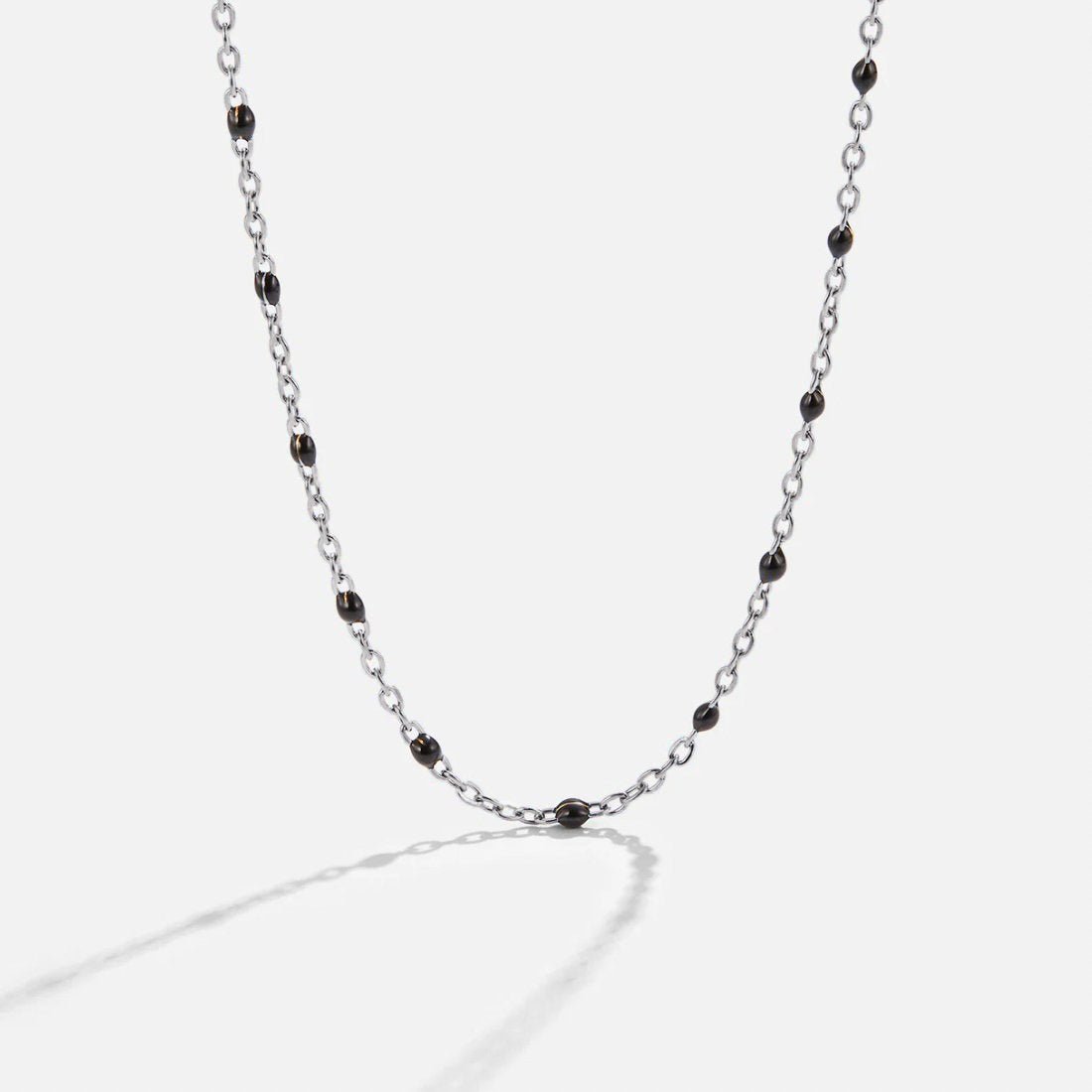 Mila Small Black Beads Silver-Tone Necklace