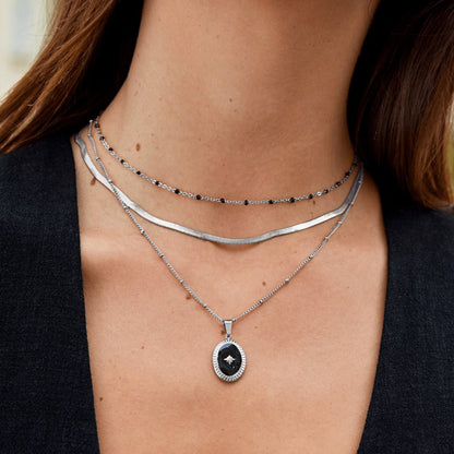 Mila Small Black Beads Silver-Tone Necklace