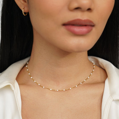 Mila Chalk White Beaded Chain Necklace