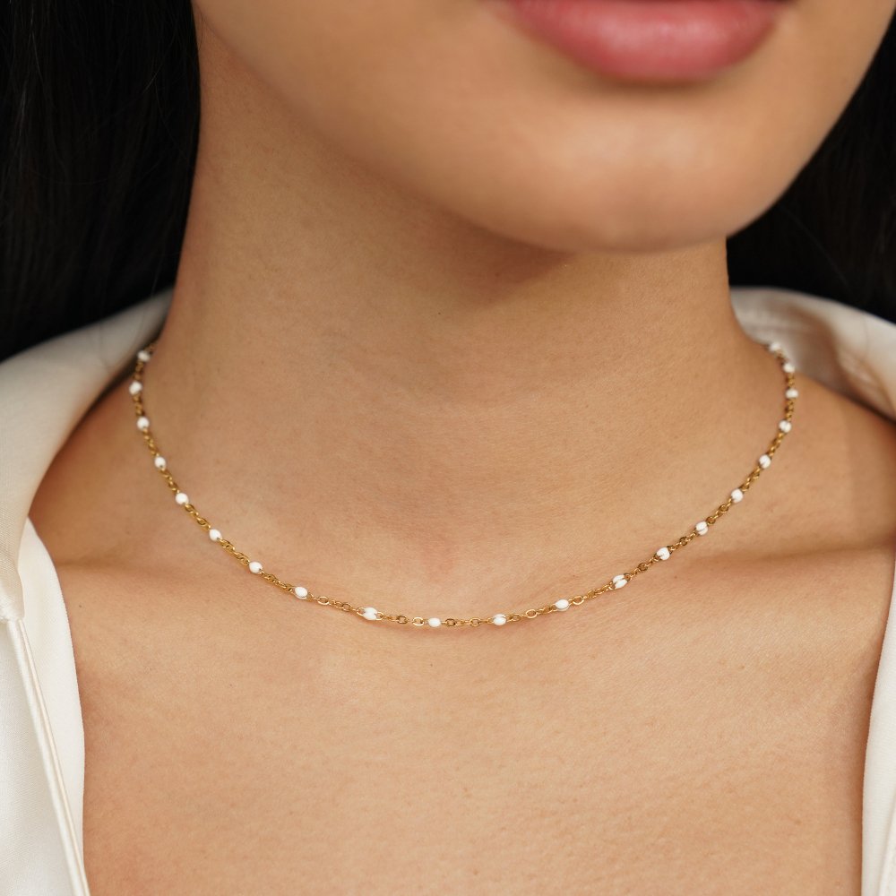 Mila Chalk White Beaded Chain Necklace