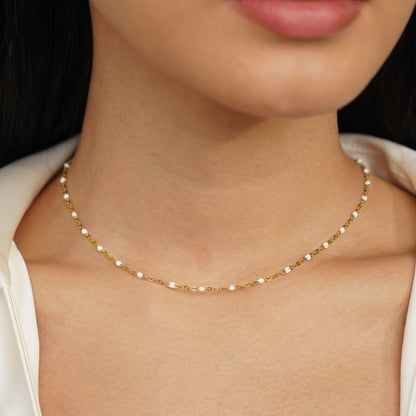 Mila Chalk White Beaded Chain Necklace