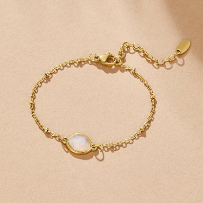 Moonstone-Effect Charm Fine Chain Bracelet