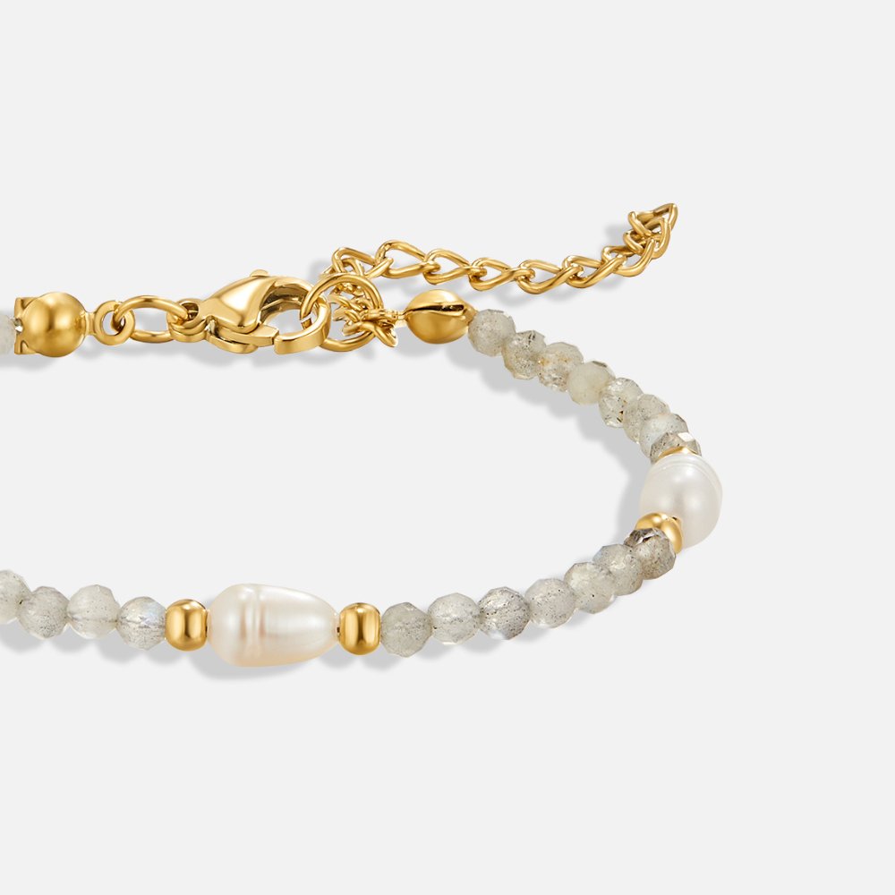 Milky Moonstone-Effect and Pearl Bracelet