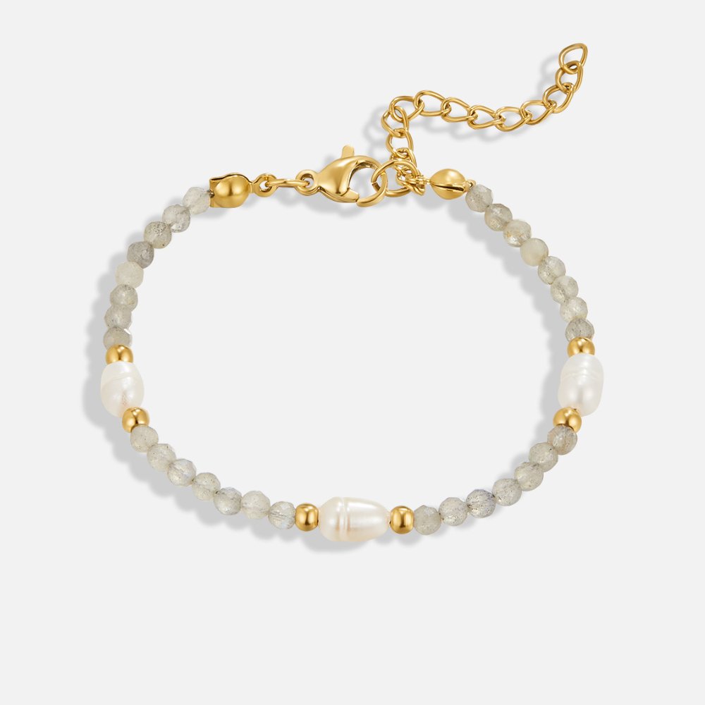 Milky Moonstone-Effect and Pearl Bracelet