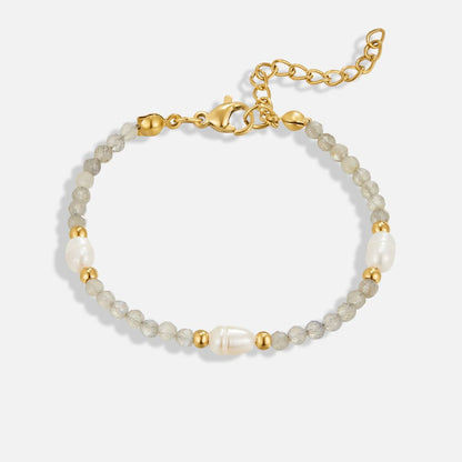 Milky Moonstone-Effect and Pearl Bracelet