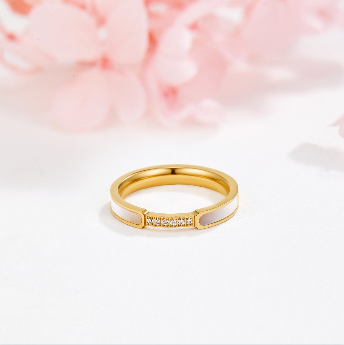 Mother of Pearl Disc and Crystal Halo Ring