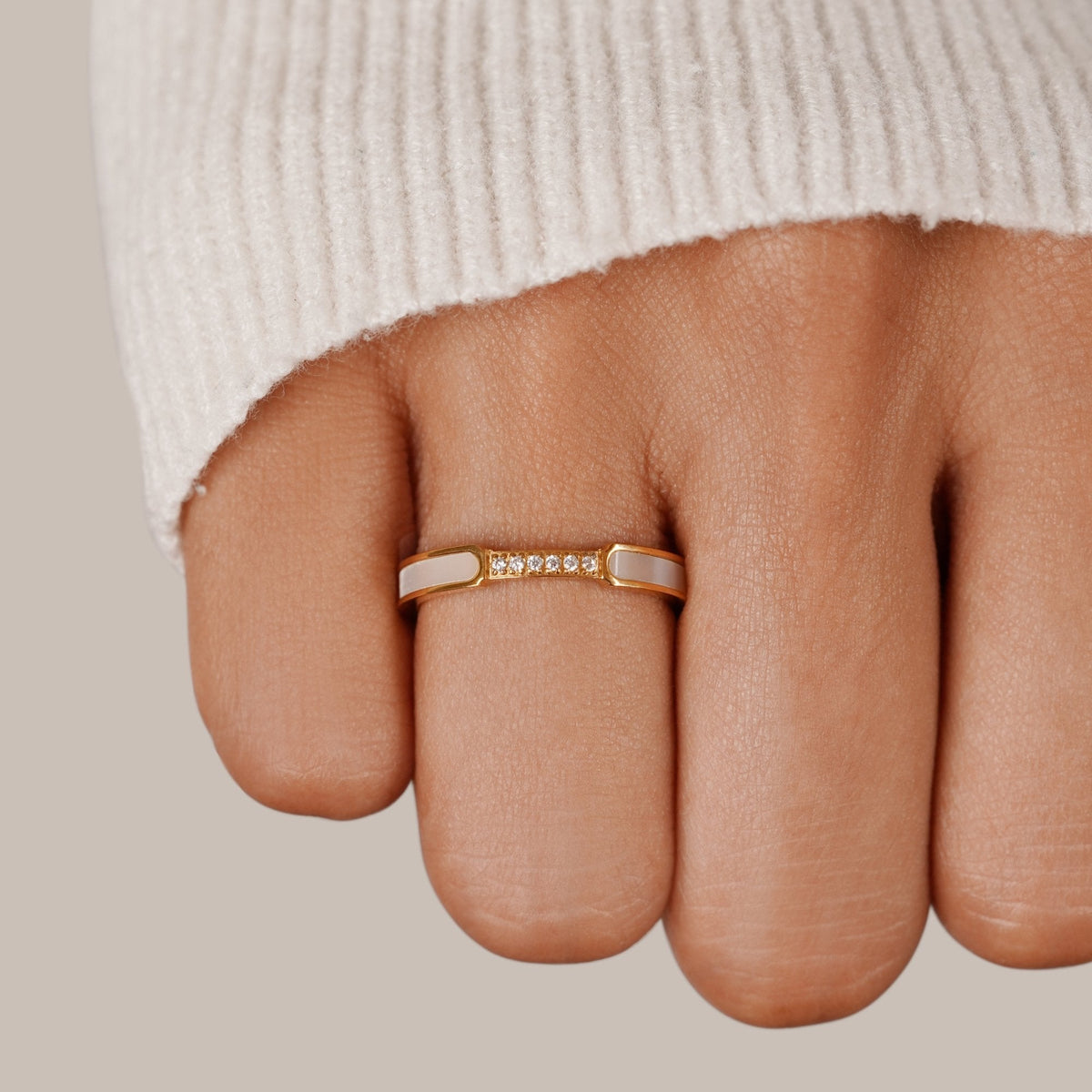 Mother of Pearl Disc and Crystal Halo Ring