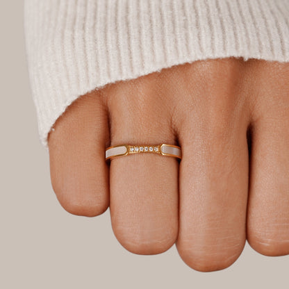 Mother of Pearl Disc and Crystal Halo Ring