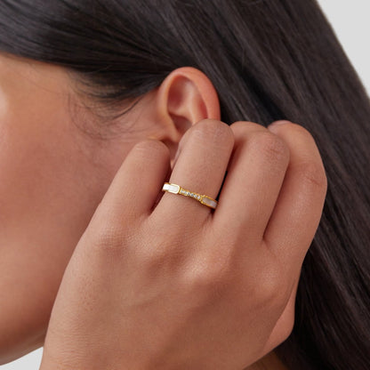 Mother of Pearl Disc and Crystal Halo Ring
