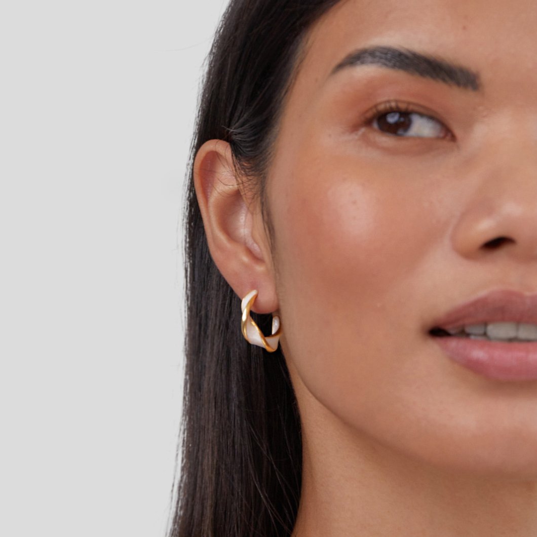 Twisted Hoop Earrings in Mother of Pearl