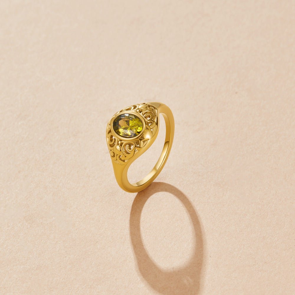 Emerald Green Crystal Gold-Tone Band Ring