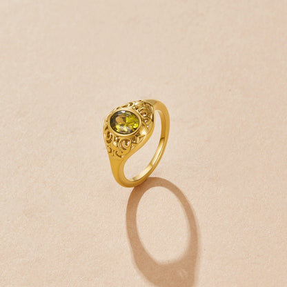 Emerald Green Crystal Gold-Tone Band Ring