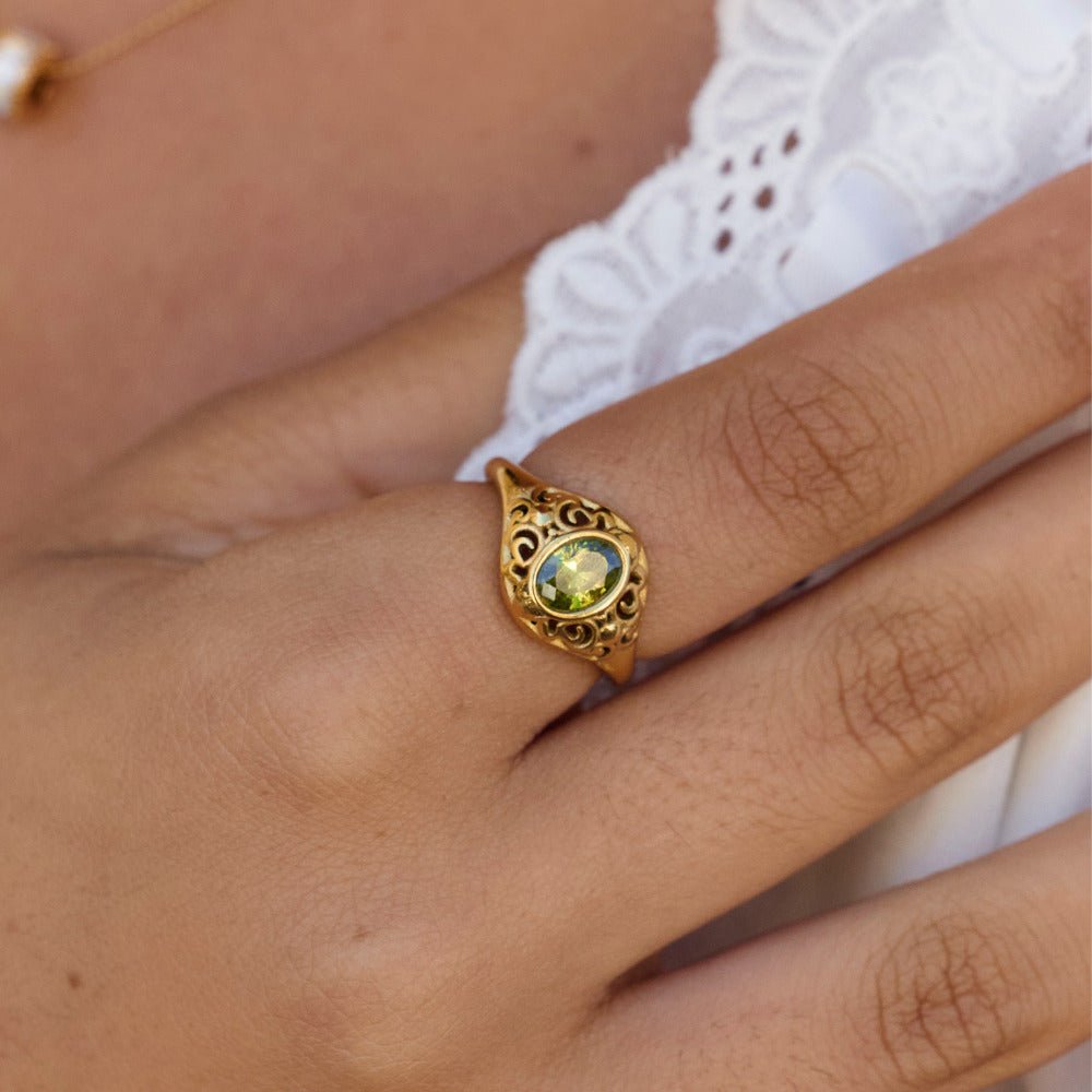 Emerald Green Crystal Gold-Tone Band Ring