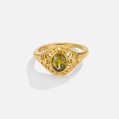 Emerald Green Crystal Gold-Tone Band Ring
