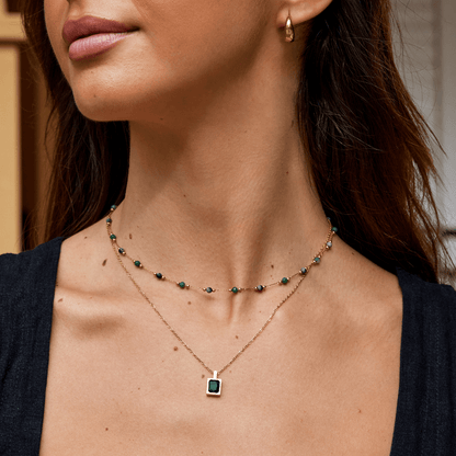 Moss Green Faceted Crystal Pendant Necklace