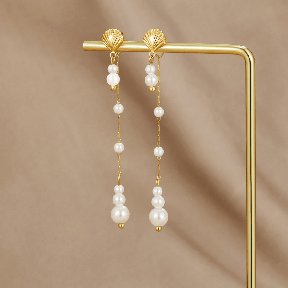 Neesa Swaying Pearl Tassel Drop Earrings