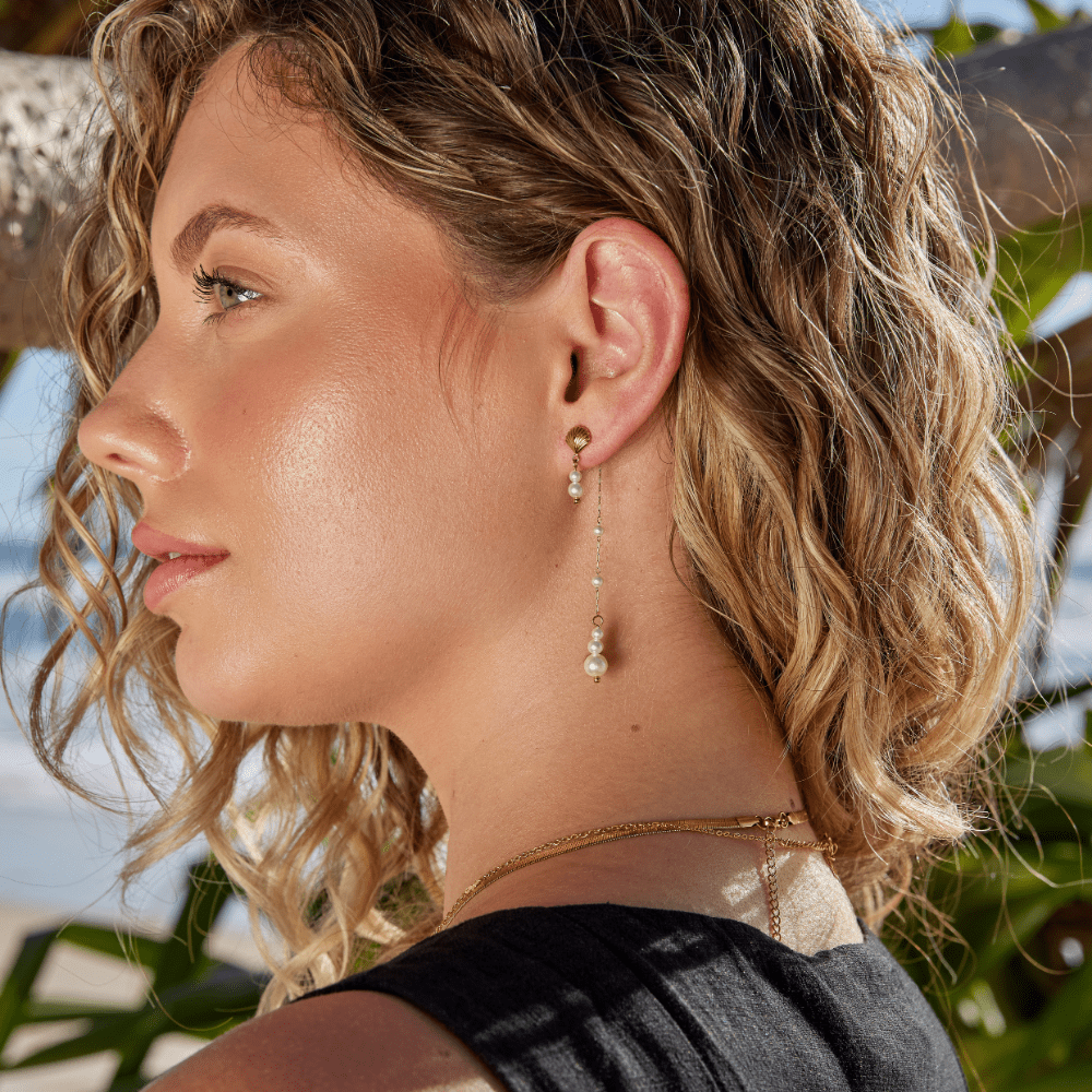 Neesa Swaying Pearl Tassel Drop Earrings