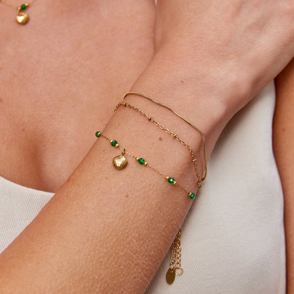 Nerissa Green Bead Shell Chain Bracelet
