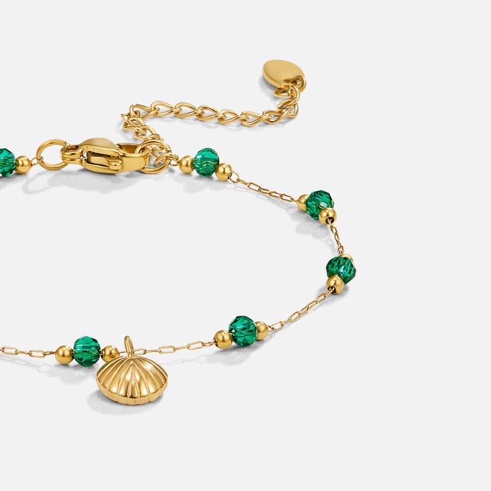 Nerissa Green Bead Shell Chain Bracelet