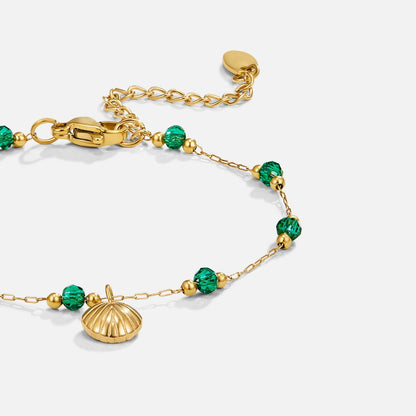 Nerissa Green Bead Shell Chain Bracelet