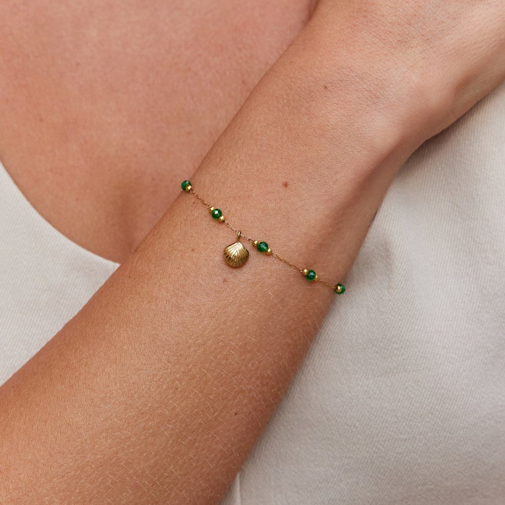 Nerissa Green Bead Shell Chain Bracelet