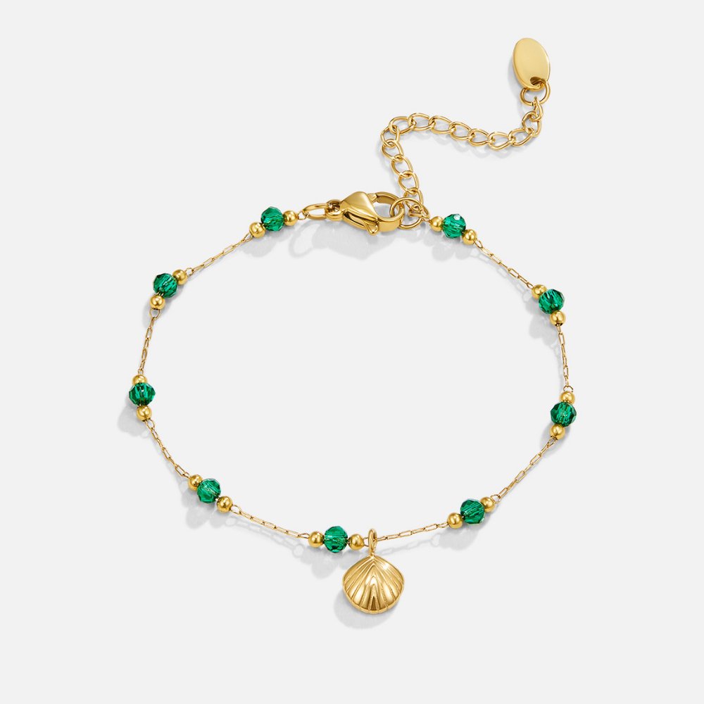 Nerissa Green Bead Shell Chain Bracelet