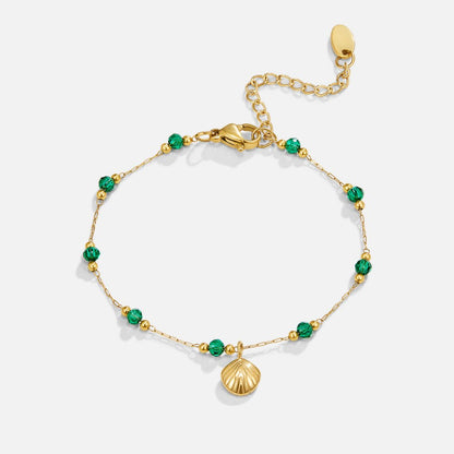 Nerissa Green Bead Shell Chain Bracelet