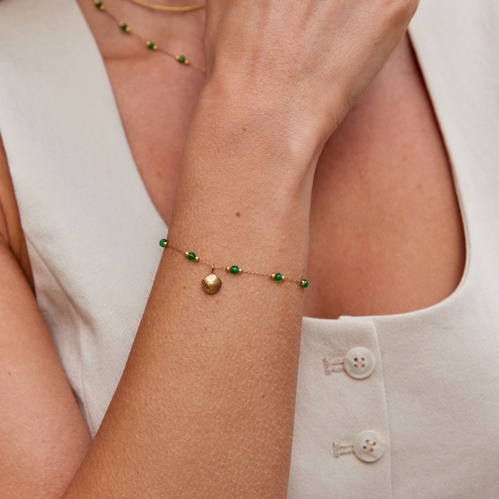 Nerissa Green Bead Shell Chain Bracelet