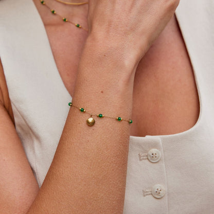 Nerissa Green Bead Shell Chain Bracelet