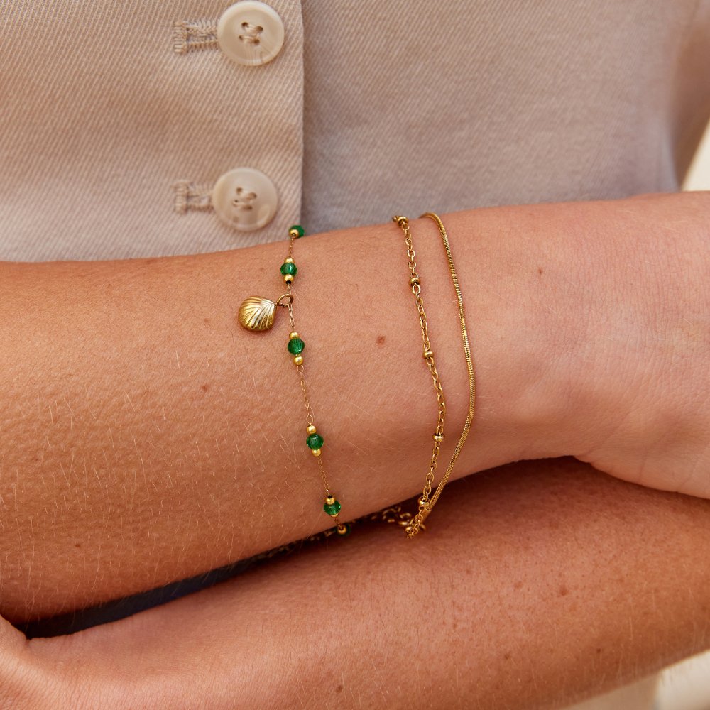 Nerissa Green Bead Shell Chain Bracelet