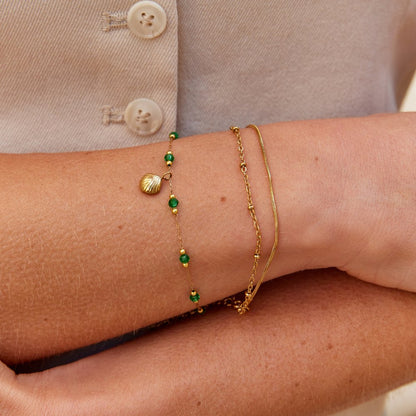 Nerissa Green Bead Shell Chain Bracelet