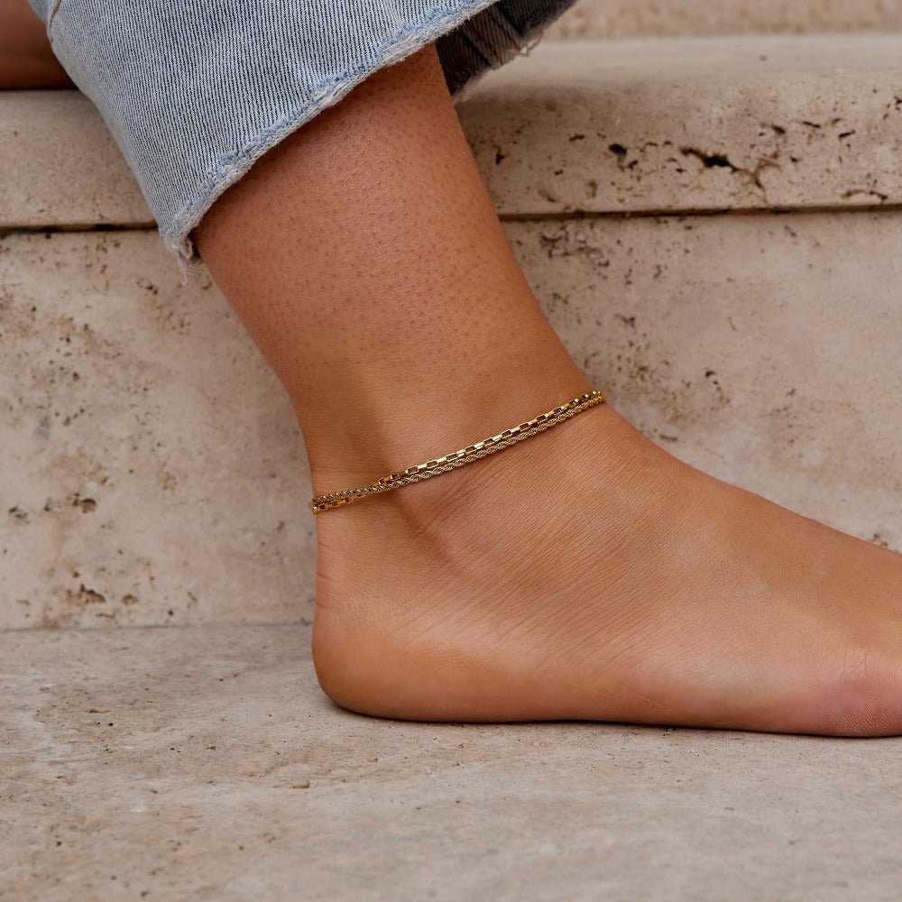 Nora Double Box Chain Anklet